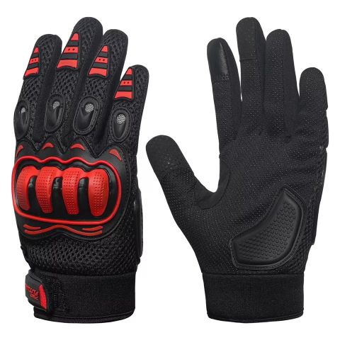 Guanti Moto Estivi Traspiranti - Tessuto Tecnico, Protezioni Nocche, Clarino-Rosso