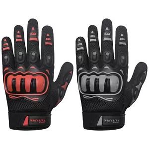 Guanti Moto Estivi Traspiranti - Tessuto Tecnico, Protezioni Nocche, Clarino-Rosso