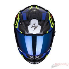 CASCHO DA MOTO INTEGRALE SCOPION EXO 491 SPIN BLACK BLUE NEON YELLOW