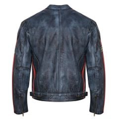Giacca da moto in pelle vintage | Protezioni CE-DONNA-BLU
