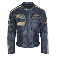 Giacca da moto in pelle vintage | Protezioni CE-DONNA-BLU