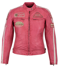 Giacca da moto in pelle vintage | Protezioni CE-DONNA-ROSA