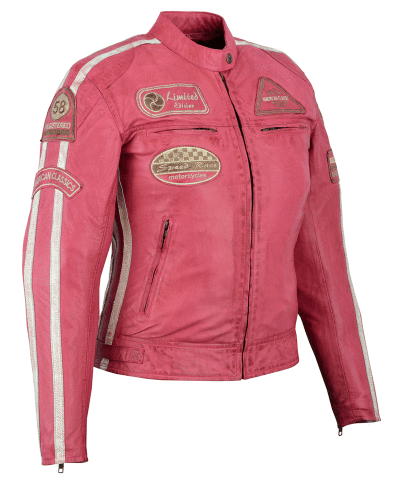 Giacca da moto in pelle vintage | Protezioni CE-DONNA-ROSA