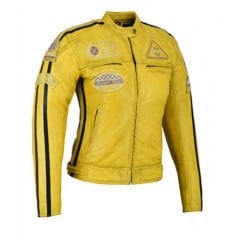 Giacca da moto in pelle vintage | Protezioni CE-DONNA-GIALLO