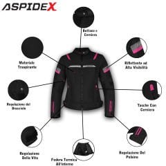 GIACCA DONNA R2F IMPERMEABILE - Moto Estiva Aspidex CE - NERO ROSA FLUO