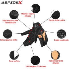 ASPIDEX Guanti Moto in Pelle e Touch Hi-Vis