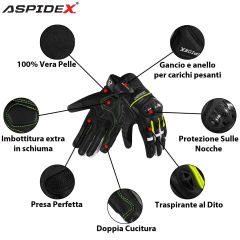 Guanti Moto Pelle Turismo/Racing con Protezioni in Carbonio - Nero/Giallo