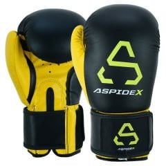 ASPIDEX Guantoni da Boxe Muay Thai - Nero | Giallo-1