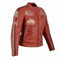 Giacca da moto in pelle vintage | Protezioni CE-DONNA-ROSSO