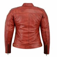Giacca da moto in pelle vintage | Protezioni CE-DONNA-ROSSO