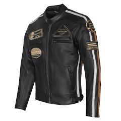 Giacca da moto in pelle vintage | Protezioni CE-UOMO -Nero