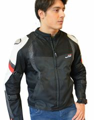 GIACCA MOTO ESTIVA JS WOODY DA UOMO TRAFORATO E IMPERMEABILE CON PROTEZIONI CE