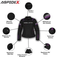 GIACCA DONNA R2F IMPERMEABILE - Moto Estiva Aspidex CE -NERO VIOLA
