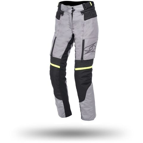 Pantaloni Moto Donna In Tessuto Spyke EQUATOR Dry Tecno Pants Lady Grigio Nero Giallo Fluo