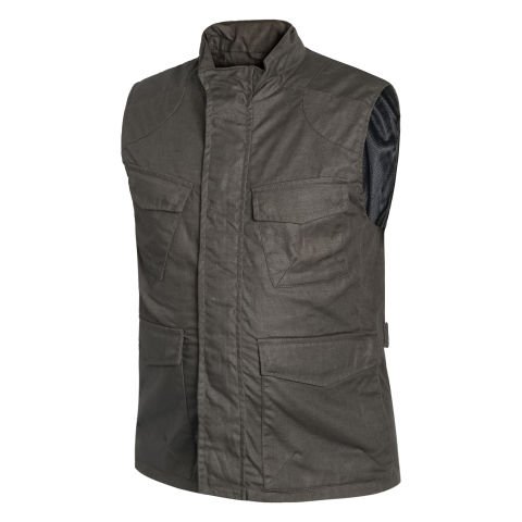 GILET MOTO UOMO IN COTONE MULTITASCA FODERATO IN RETE - Protezioni Incluse Gratis | MARONE