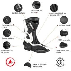 ASPIDEX Stivale da moto in pelle(Bianco e Nero)