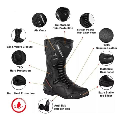 Stivali Moto Uomo in Pelle, Impermeabili Aspidex
