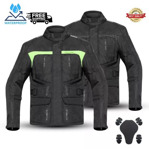 Pro Future impermeabile Giacca Da Moto Cordura Uomo Avventura Protettivo Giacche | Nero - Giallo