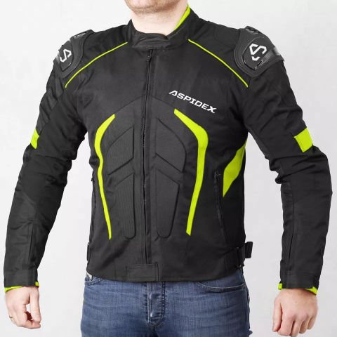 Giacca Tessuto Moto Protezioni Fodera Termica Removibile Impermeabile 2 Stagioni | Nero - Giallo Fluo