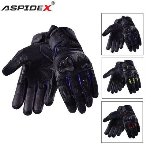 Guanto Pelle Moto Protezioni Carbonio Prese Aria Imbottito Traspirante ASPIDEX | Nero
