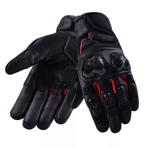 Guanto Pelle Moto Protezioni Carbonio Prese Aria Imbottito Traspirante ASPIDEX | Rosso