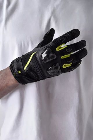 Guanto Pelle Moto Protezioni Carbonio Prese Aria Imbottito Traspirante ASPIDEX | Giallo