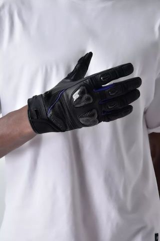 Guanto Pelle Moto Protezioni Carbonio Prese Aria Imbottito Traspirante ASPIDEX | Blu