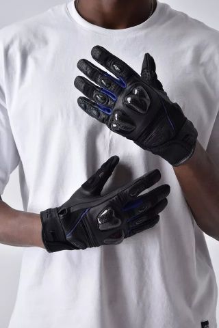 Guanto Pelle Moto Protezioni Carbonio Prese Aria Imbottito Traspirante ASPIDEX | Blu