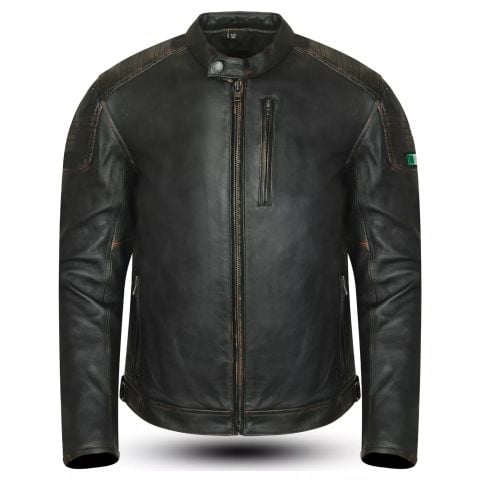 LOSTFRONTIER Giacca Moto in Pelle Vintage Sfodrabile Protezioni Cafe' Racer CE - Nero