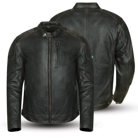 LOSTFRONTIER Giacca Moto in Pelle Vintage Sfodrabile Protezioni Cafe' Racer CE - Nero