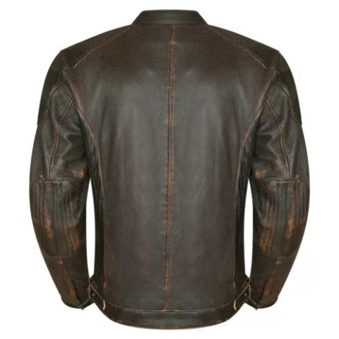 Giacca Moto in traforata Pelle LOSTFRONTIER Vintage Protezioni Scooter UOMO CE