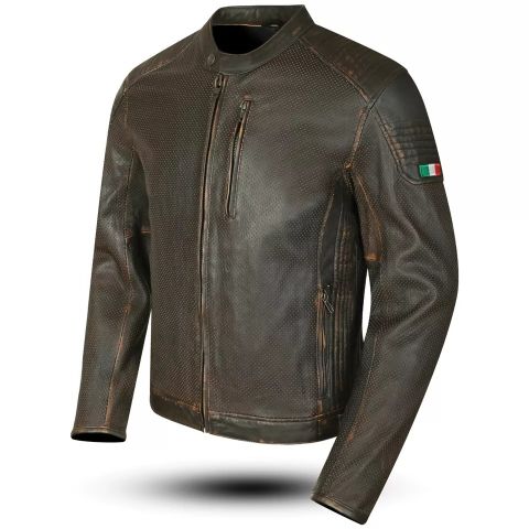 Giacca Moto in traforata Pelle LOSTFRONTIER Vintage Protezioni Scooter UOMO CE