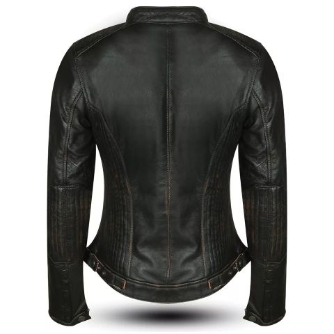 Donna Giacca Moto in Pelle Nero Vintage Protezioni Riding CE LOSTFRONTIER