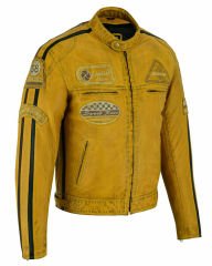 Giacca da moto in pelle vintage | Protezioni CE-UOMO-GIALLO