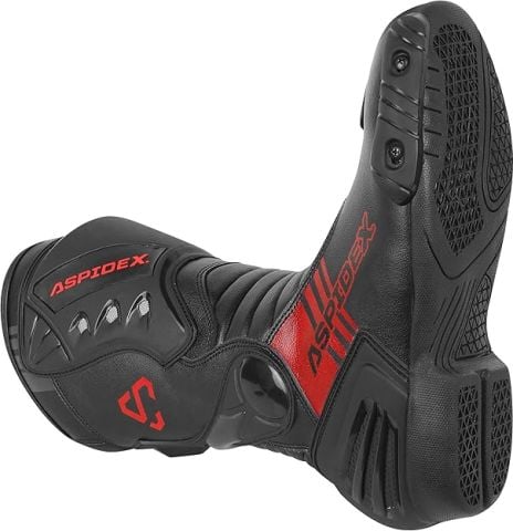 ASPIDEX Stivali Moto Unisex in Pelle con Protezioni Rinforzate, Suola Antiscivolo e Chiusura con Cerniera e Velcro | Nero-Rosso