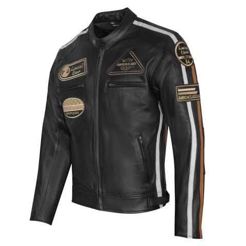 Giacca da moto in pelle vintage | Protezioni CE-DONNA-NERO