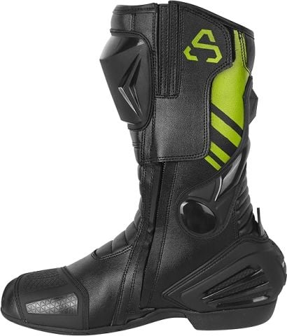 ASPIDEX Stivali Moto Unisex in Pelle con Protezioni Rinforzate, Suola Antiscivolo e Chiusura con Cerniera e Velcro | Nero-Giallo