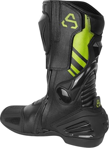 ASPIDEX Stivali Moto Unisex in Pelle con Protezioni Rinforzate, Suola Antiscivolo e Chiusura con Cerniera e Velcro | Nero-Giallo