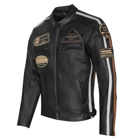 Giacca da moto in pelle vintage | Protezioni CE-DONNA-NERO-SENZA STRATO