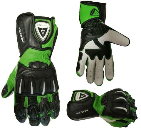 Guanti Moto Racing VENOM 2.0 - Pelle, Protezioni, Verde Kawasaki-Verde Scuro