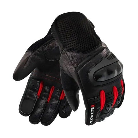 ASPIDEX Guanti Moto Estivi Uomo - Accelerare i Guanti Ce Protezioni, Schermo Tattile | Nero- Rosso