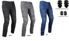 Jeans pantaloni moto con kevlar protezioni ginocchia fianchi omologate CE BLU