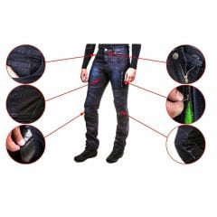 Jeans pantaloni moto con kevlar protezioni ginocchia fianchi omologate CE BLU