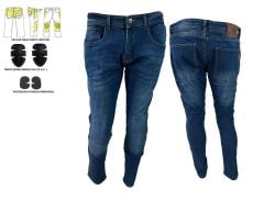 Jeans da per moto con kevlar e protezioni ginocchia e fianchi omologate CE C.E.(BLU)