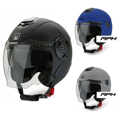 MPH DJ Casco Moto Jet Doppia Visiera Calotta ABS Leggero Comodo City Scooter ECE -Grigio