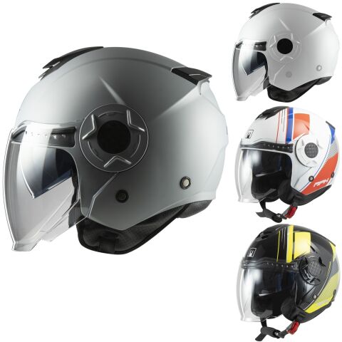 MPH DJ Casco Moto Jet ECE 22.06 Calotta ABS Leggero Comodo City Scooter Urban - Nero/Rosso/Blu