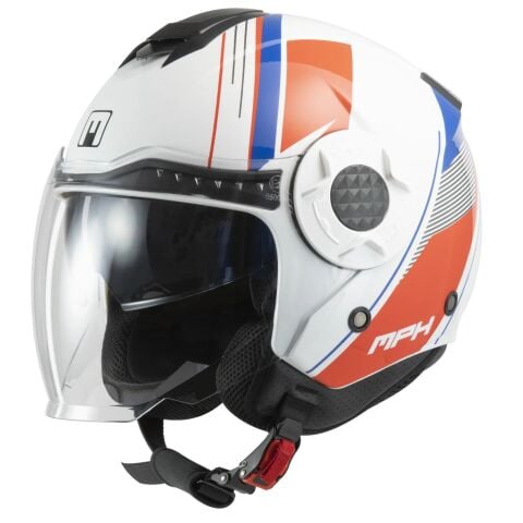 MPH DJ Casco Moto Jet ECE 22.06 Calotta ABS Leggero Comodo City Scooter Urban - Nero/Rosso/Blu