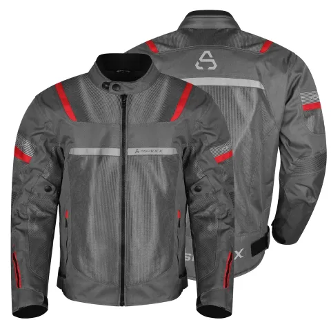 ASPIDEX Giacca da Moto Uomo Da Corsa Sfoderabile Termica Impermeabile Gliet | Grigio-Rosso