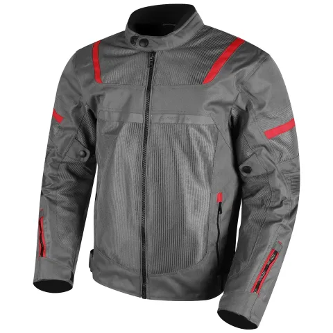 ASPIDEX Giacca da Moto Uomo Da Corsa Sfoderabile Termica Impermeabile Gliet | Grigio-Rosso
