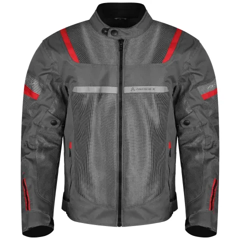 ASPIDEX Giacca da Moto Uomo Da Corsa Sfoderabile Termica Impermeabile Gliet | Grigio-Rosso